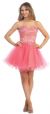 Strapless Floral Lace Bust Tulle Short Party Prom Dress in Coral/Nude